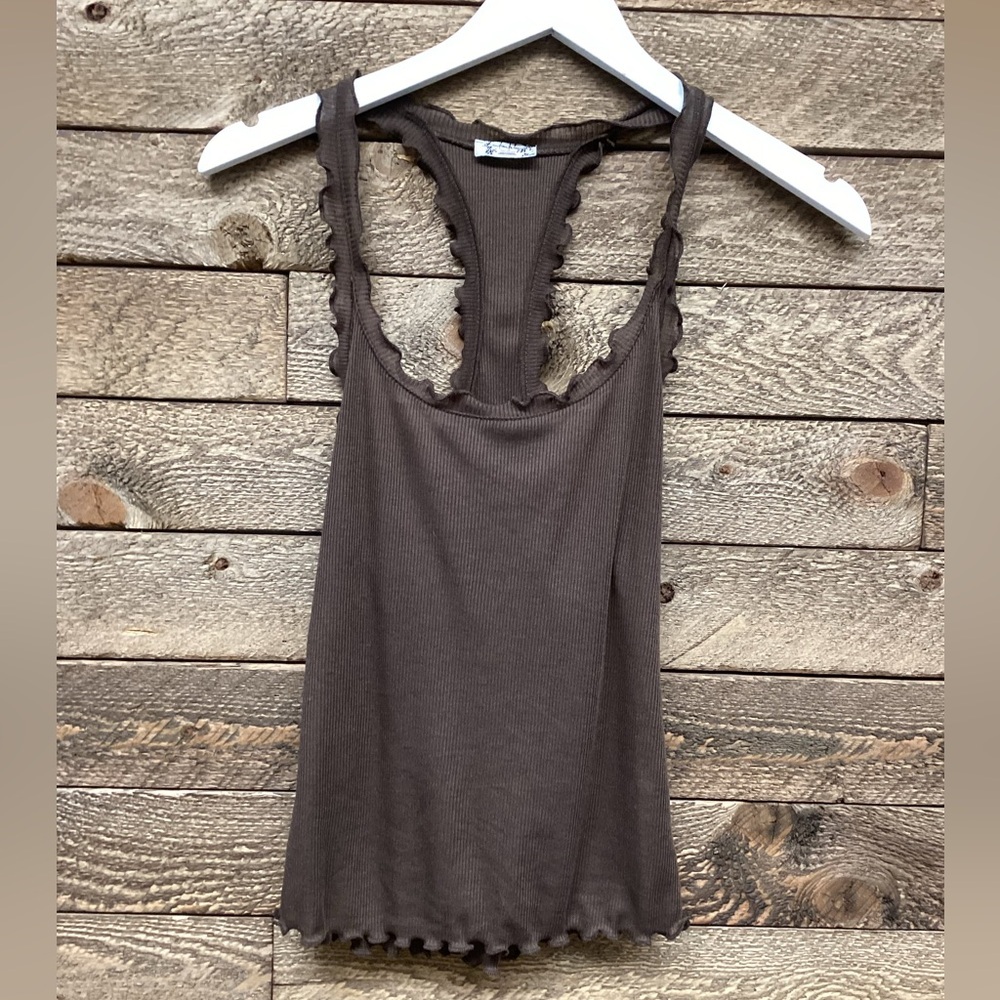 Free People Intimately Brown Ribbed Lettuce Edge Tank Top - Picture 2 of 6